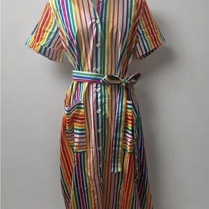Christopher John Rogers Rainbow Striped Midi Dress